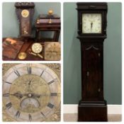 ANTIQUE EBONISED LONGCASE CLOCK, VIENNA WALL CLOCK & ITEMS, including a 12-inch brass longcase clock