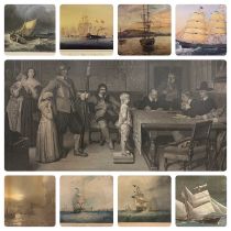 NINE VARIOUS PAINTINGS AND PRINTS - SHIPPING, MARINE AND OTHER including a pair of walnut framed