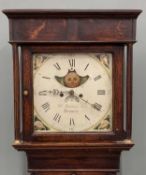 OAK LONGCASE CLOCK BY W DAVIDSON BEAUMARIS, circa 1840, 14 inch square painted moon phase dial,