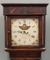 OAK LONGCASE CLOCK BY W DAVIDSON BEAUMARIS, circa 1840, 14 inch square painted moon phase dial,