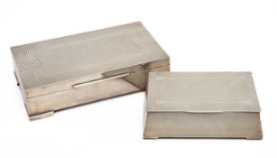 TWO SILVER CIGARETTE BOXES, comprising large Argentinian white metal cigar box with engine turned