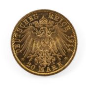 WILHELM II GOLD 20 MARK COIN, 1914, Germany Württemberg, 7.9gms Provenance: private collection