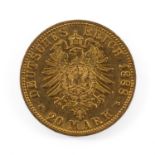 FRIEDRICH III GOLD 20 MARK COIN, 1888, Germany Prussia, 7.9gms Provenance: private collection