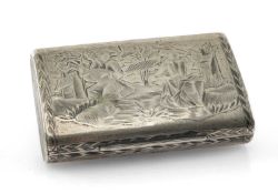 RUSSIAN SILVER & NIELLO SNUFF BOX, engraved front and back with peasant farmers, buildings and