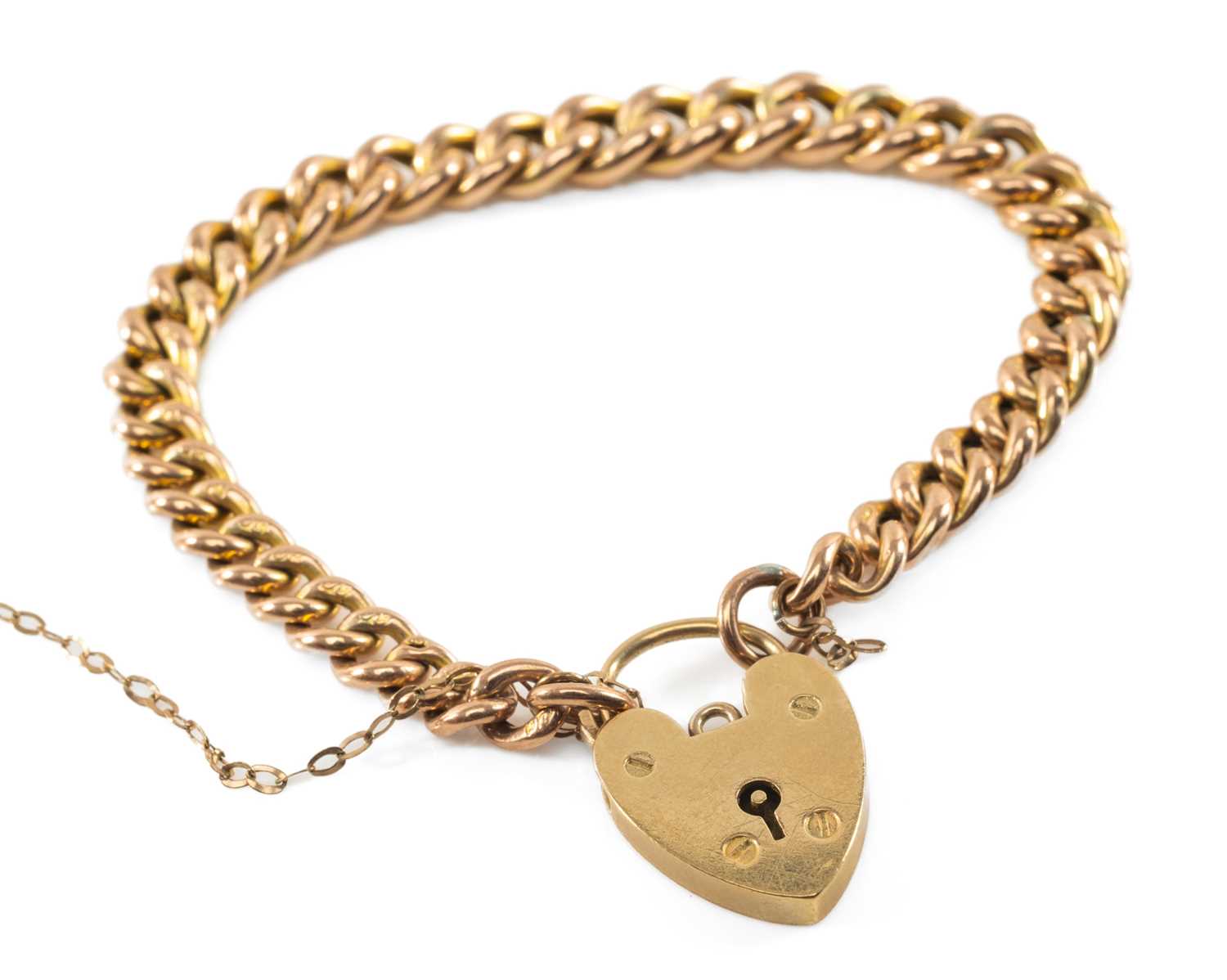 9CT GOLD CURB LINK CHAIN, heart shaped padlock, 10.0gms Provenance: private collection Vale of