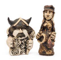 TWO GROGG POTTERY CARICATURES BY JOHN HUGHES one titled under base, 'Welsh Cockle Woman' signed by