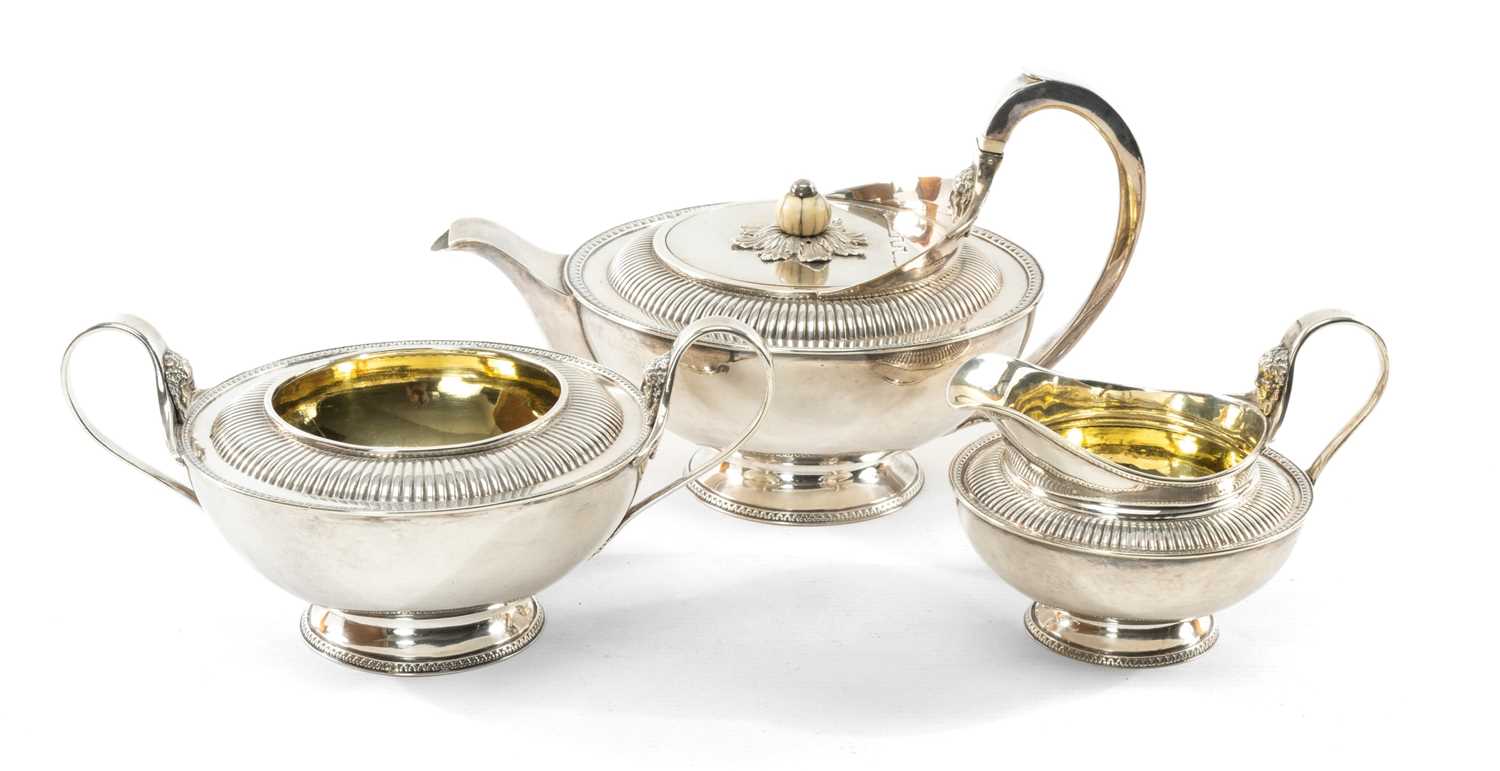 GEORGE III SILVER THREE PIECE TEASET, William Burwash & Richard Sibley, London 1809, comprising