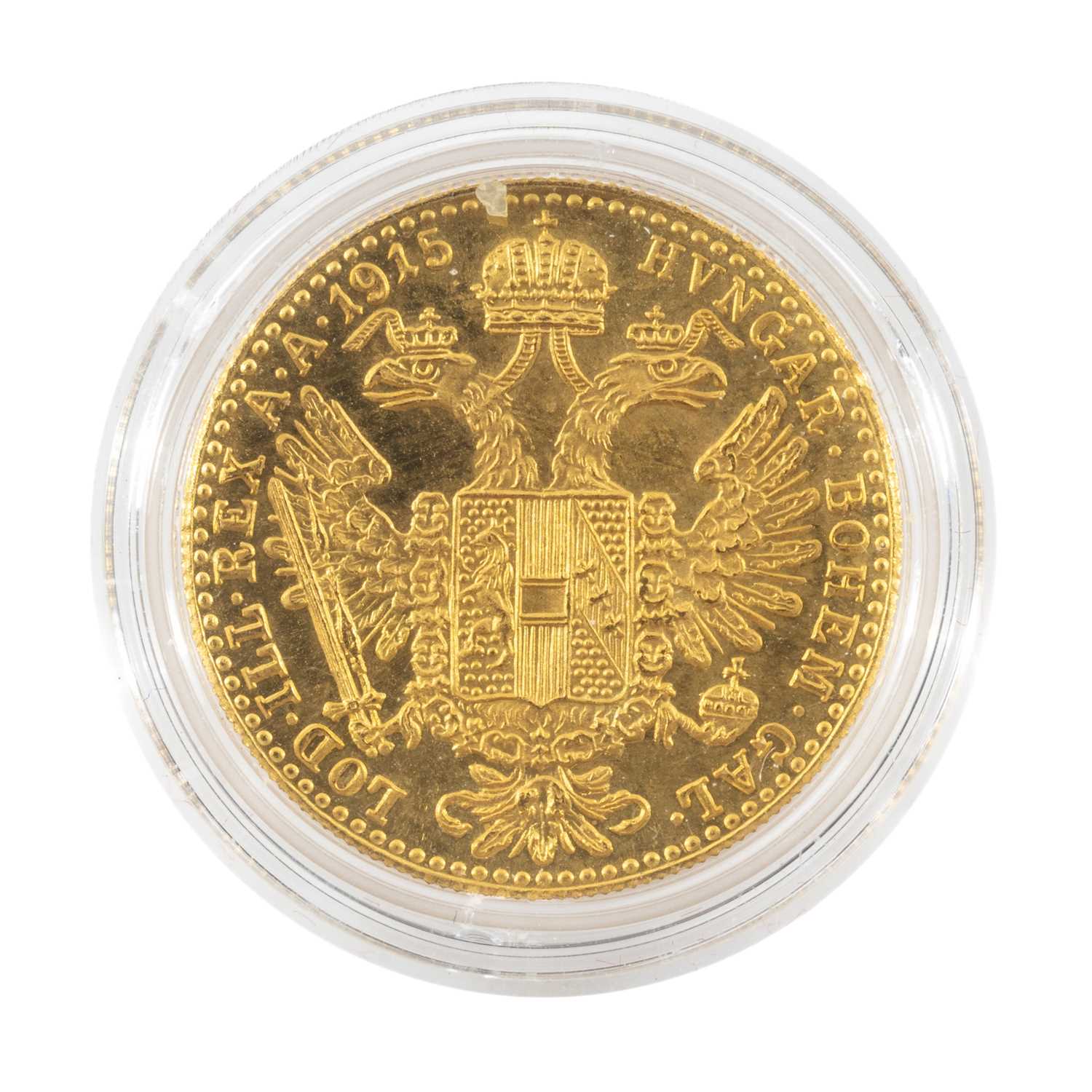 AUSTRIAN 1 DUCAT GOLD COIN, 1915, 3.5gms Provenance: private collection Cardiff Comments: wear