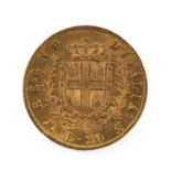 KING VITTORIO EMANUELE II ITALIAN 20 LIRA GOLD COIN, 1873, 6.4gms Provenance: private collection