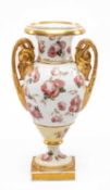 ENGLISH PORCELAIN VASE, possibly Coalport, of classical form, painted with roses, elaborate tooled
