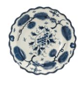 RARE FIRST PERIOD WORCESTER DISH painted in the 'rubber tree plant' pattern, pseudo Chinese script
