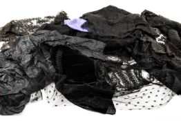 ASSORTED ANTIQUE BLACK MOURNING LACE, including shoulder pieces, borders and accessories, a black