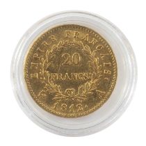 NAPOLEON I GOLD 20 FRANCS COIN, 1812, 6.4gms Provenance: private collection Cardiff Comments: wear