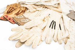 ASSORTED VICTORIAN KID GLOVES & SILK HANDKERCHIEFS, mostly pairs, some elbow length and virtually
