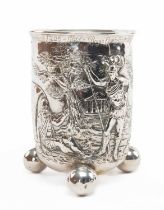 19TH C. GERMAN SILVER REPOUSSE BEAKER, London Import Hallmarks 1895, probably Hanau, decorated in