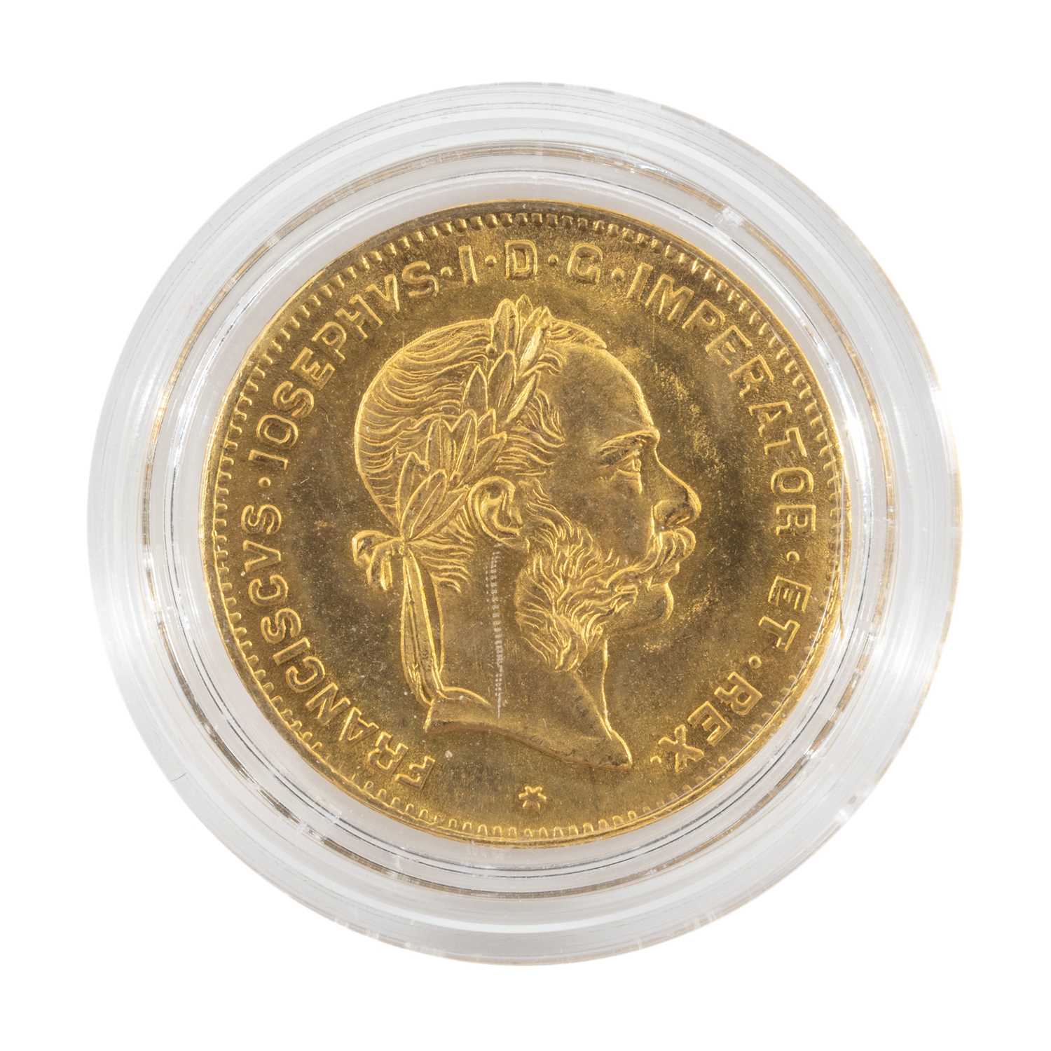 AUSTRIAN FRANZ JOSEPH 14 FLORIN / 10 FRANCS GOLD COIN, 1892, restrike, 3.2gms Provenance: private - Image 2 of 2