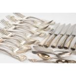 GROUP OF SILVER FLATWARE including set of six matched George IV silver forks, London 1828 / 1834,