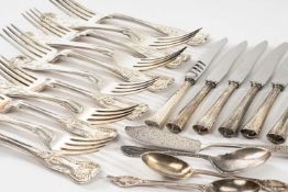 GROUP OF SILVER FLATWARE including set of six matched George IV silver forks, London 1828 / 1834,
