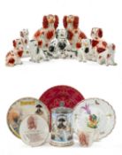 ASSORTED COLLECTIBLE CERAMICS including, group of Staffordshire spaniels, including an early