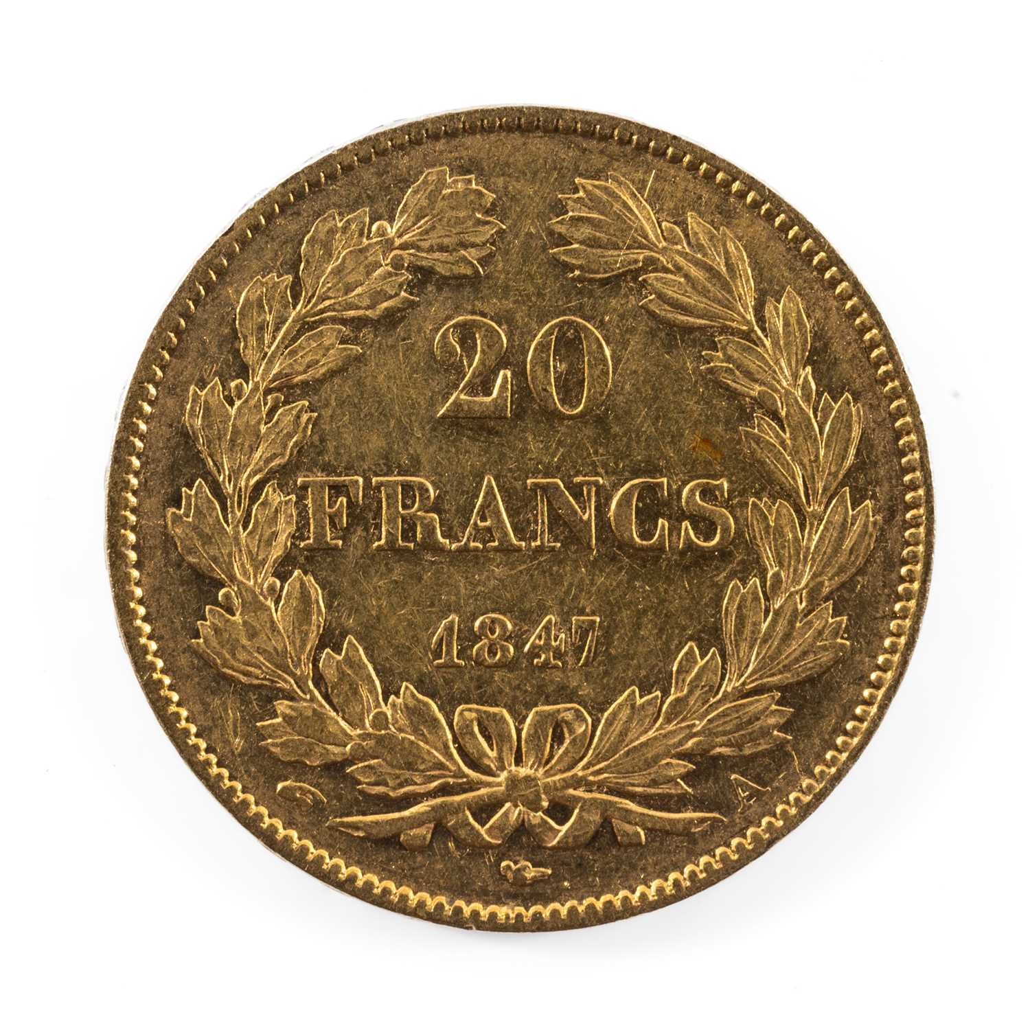 KING LOUIS PHILIPPE I GOLD 20 FRANCS COIN, 1847, 6.4gms Provenance: private collection Monmouthshire - Image 2 of 2