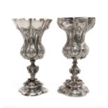 TWO ELECTROTYPE NUREMBURG 'MASTERPIECE' COLUMBINE CUPS, facsimiles of the 16th C. originals in the