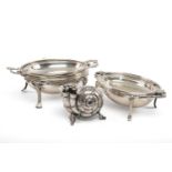 VICTORIAN ELECTROPLATED SPOON WARMER & BREAKFAST DISHES, the warmer modelled as a nautillus shell on