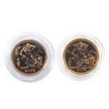 TWO ELIZABETH II GOLD HALF SOVEREIGNS, 2007 and 2009, uncirculated, capsules, each 3.9g (2)