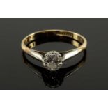 SOLITAIRE DIAMOND RING, modern brilliant cut stone in platinum and 18ct yellow gold, tot wt. 1.