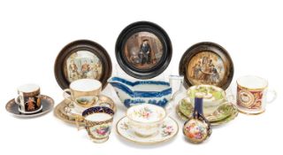 ASSORTED ANTIQUE CERAMICS, including Regency Spode London shaped coffee cup, Derby miniature