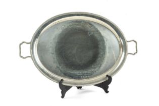 ELIZABETH II LARGE OVAL SILVER TRAY, twin handles, Chester 1962, 90 ozt approx. Provenance:
