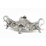 AUSTRIAN WMF STYLE PEWTER CENTERPIECE, Art Nouveau form applied with flower sprays and loop