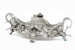 AUSTRIAN WMF STYLE PEWTER CENTERPIECE, Art Nouveau form applied with flower sprays and loop