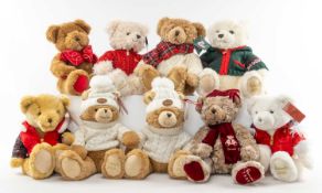 GROUP OF HARRODS CHRISTMAS TEDDY BEARS, dates including, 1997, 1999, 2002, 2006, 2015, 2017, 2018,