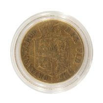 GEORGE III GOLD HALF SOVEREIGN, 1818, laureate head facing right, crowned angular shield, 3.8gms