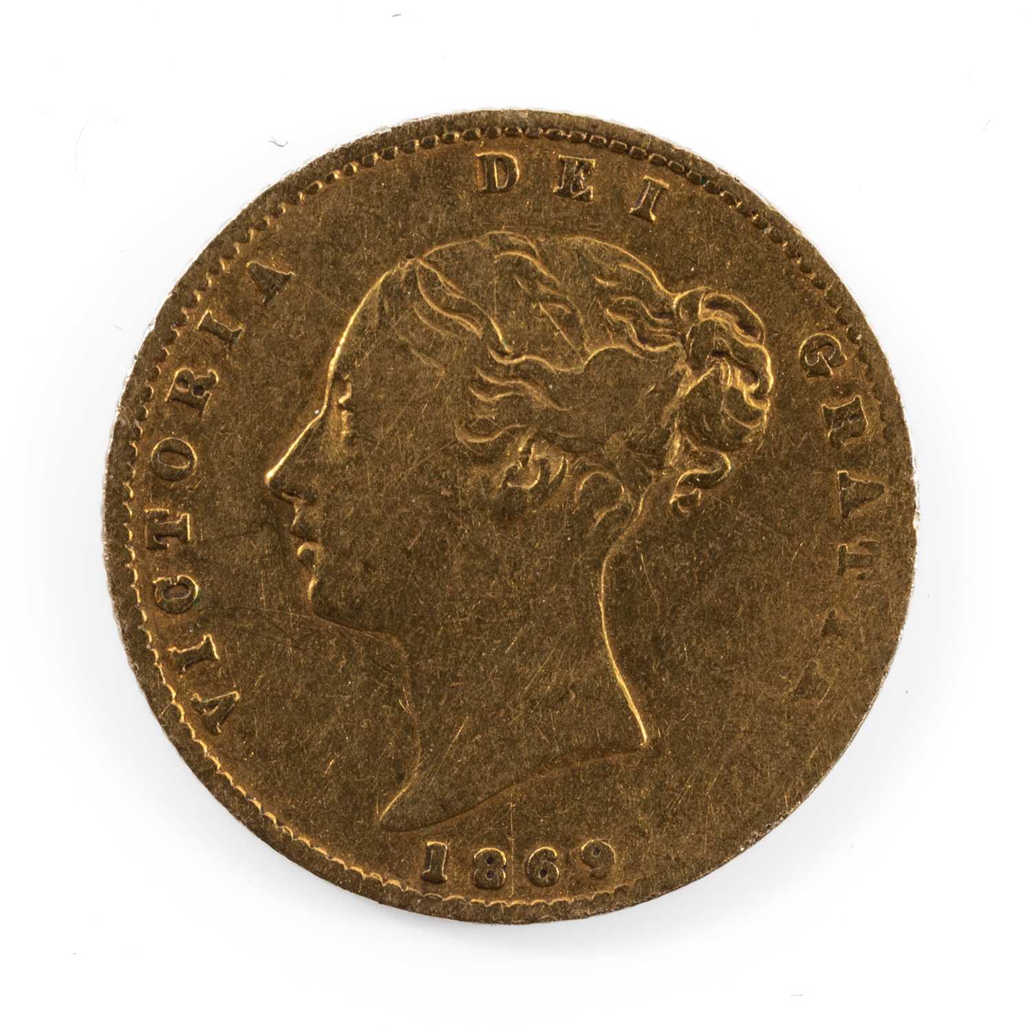 VICTORIAN GOLD HALF SOVEREIGN, 1869, young head, shield back, 3.8gms Provenance: private - Image 2 of 2