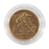 EDWARD VII GOLD HALF SOVEREIGN, 1908, 3.9gms Provenance: private collection Cardiff Comments: wear