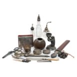 ASSORTED SILVER AND PLATED COLLECTIBLES, including pair French fabric scissors and sheath, grape