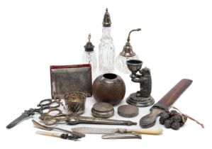 ASSORTED SILVER AND PLATED COLLECTIBLES, including pair French fabric scissors and sheath, grape