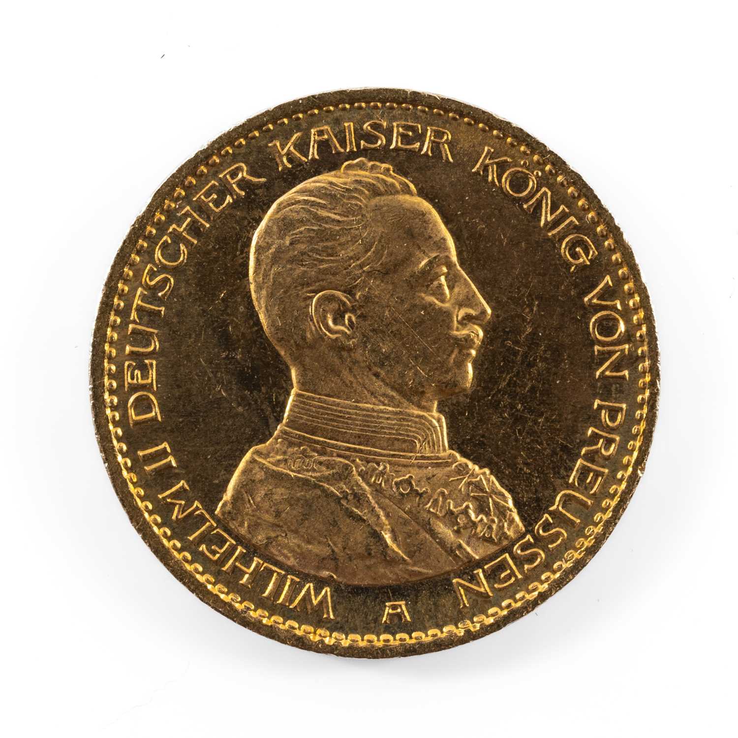 WILHELM II GOLD 20 MARK COIN, 1914, Germany Württemberg, 7.9gms Provenance: private collection - Image 2 of 2