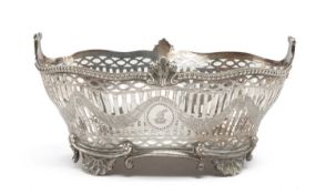 VICTORIAN SILVER CRESTED BASKET, Charles Stuart Harris, London 1899, oval form with pierced sides,