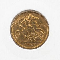 EDWARD VII GOLD HALF SOVEREIGN, 1905, in coin sleeve Provenance: deceased estate Swansea Comments: