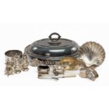 ASSORTED SILVER TABLEWARE, including late Victorian floral embossed small bowl, scalloped shell