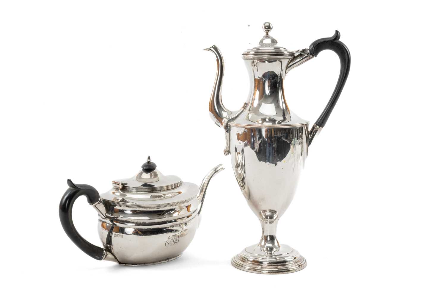 EDWARD VII SILVER TEAPOT & GEORGE III OLD SHEFFIELD PLATE COFFEE POT, teapot by C S Harris & Sons,