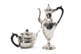 EDWARD VII SILVER TEAPOT & GEORGE III OLD SHEFFIELD PLATE COFFEE POT, teapot by C S Harris & Sons,