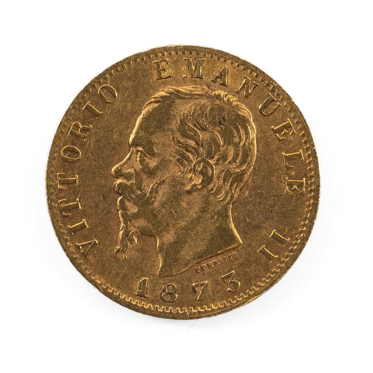 KING VITTORIO EMANUELE II ITALIAN 20 LIRA GOLD COIN, 1873, 6.4gms Provenance: private collection - Image 2 of 2