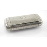 GEORGE III SILVER SNUFF BOX, possibly William Elliott, London 1808, oval section, engine turned