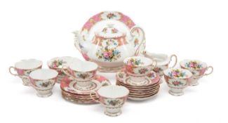 ROYAL ALBERT 'LADY CARLISLE' PATTERN PART TEA SET comprising, seven cups and saucers, six tea