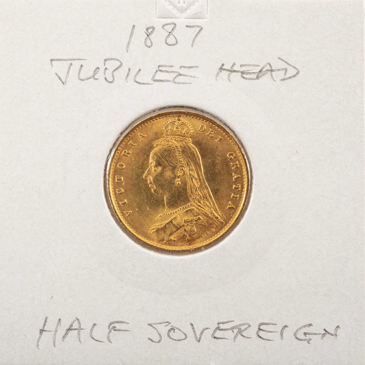 VICTORIAN GOLD HALF SOVEREIGN, 1887, Jubilee head, crowned and embellished shield-of-arms, in coin