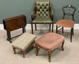 FIVE PIECES VICTORIAN AND LATER OCCASIONAL FURNITURE, comprising button upholstered reproduction