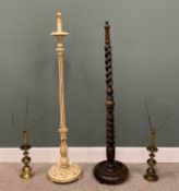 FOUR HOUSEHOLD INTERIOR LAMPS, comprising oak barley twist standard lamp, open twist upper detail,